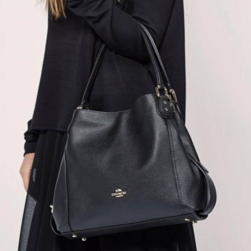 Coach Edie Black Pebbled Leather Shoulder Bag Gem